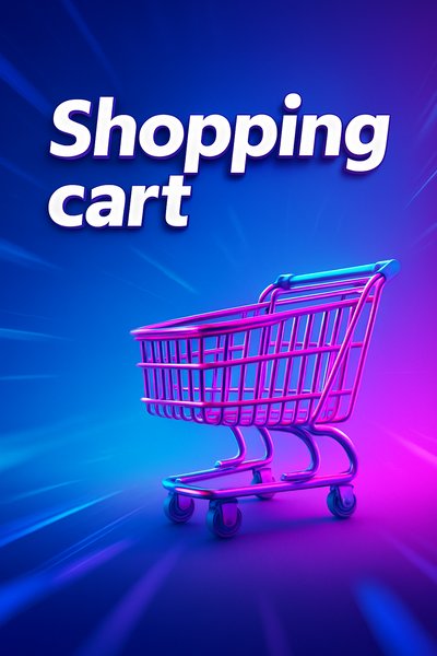 Dynamic Neon Shopping Cart Illustration with Vibrant Colors