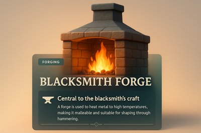 3D Illustration of a Blacksmith Forge with Informative Overlay