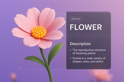 3D Flower Illustration with Informative Overlay