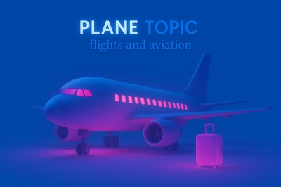 Neon Illuminated Plane Composition with Luggage