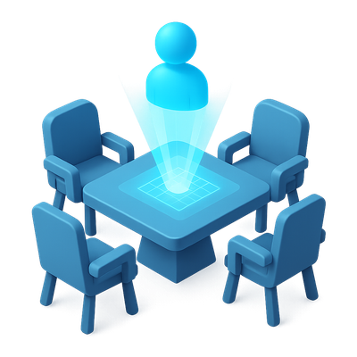 3D Hologram Meeting Room Icon with Transparent Background