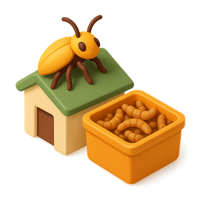 3D Insect Farm Icon Featuring Insect Protein Elements