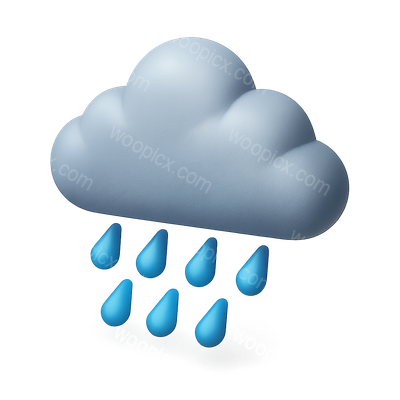 Stylized 3D Rain Cloud Icon with Precipitation