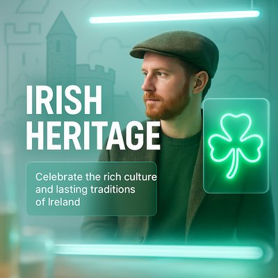 Irish Heritage Celebration Graphic with Neon Elements
