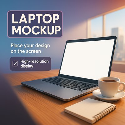 Realistic Laptop Mockup with Blank Screen for Design Showcase