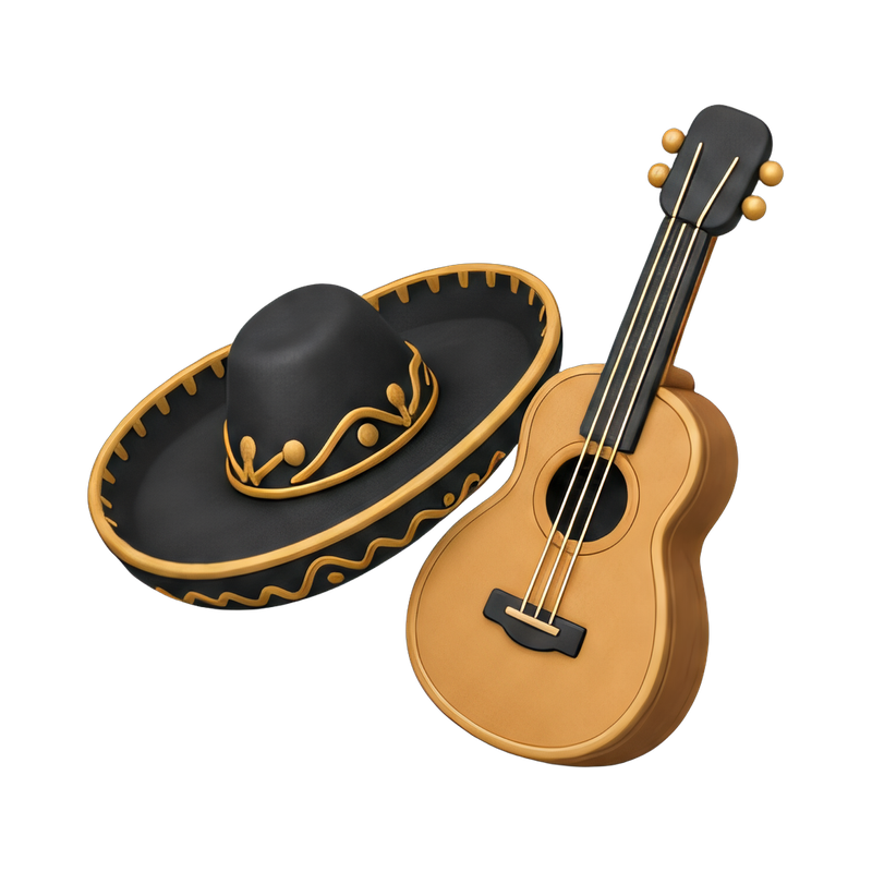 Traditional mariachi hat and guitar