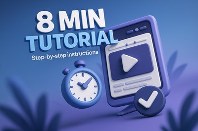 3D Tutorial Graphic with Clock and Checkmark Icon