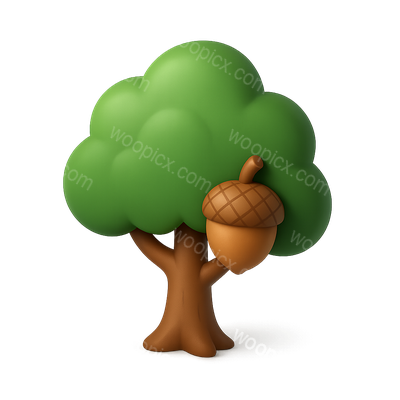 3D Acorn Tree Icon with Isometric View