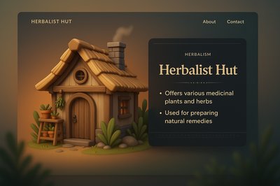 3D Herbalist Hut Illustration with Informative Blocks
