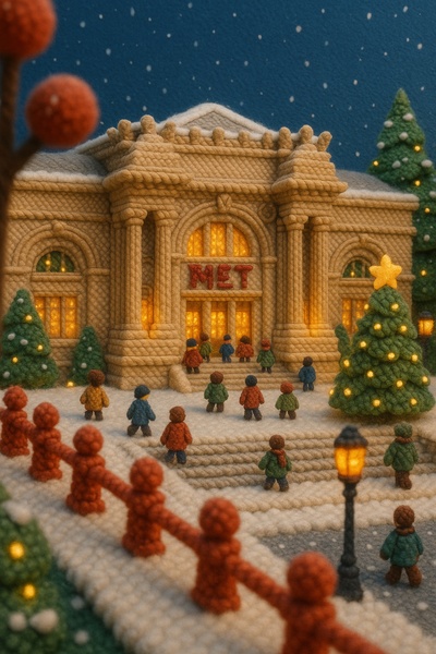 Whimsical Yarn Scene at the Metropolitan Museum of Art