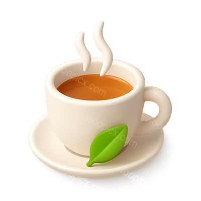 Stylish 3D Tea Icon with Steam and Leaf