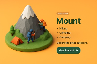 Detailed 3D Scene of Mount with Adventurers Engaged in Activities
