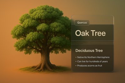 3D Illustration of an Oak Tree with Informative Overlay