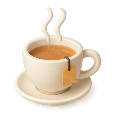 Stylized 3D Tea Cup Icon with Steam