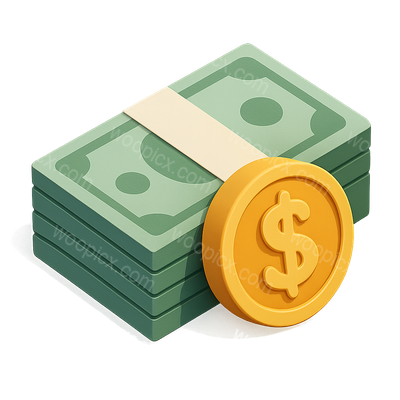 Stylized 3D Dollar Icon with Cash Stack