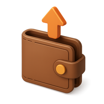 3D Wallet Icon with Upward Arrow for Growth Representation