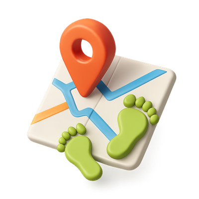 Colorful 3D Tracking Icon with Footprints and Map Design