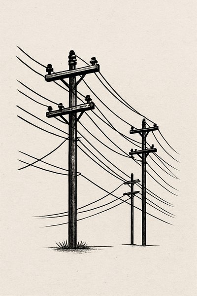 Illustration of power poles with overhead lines