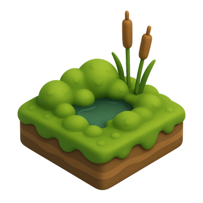 Isometric 3D Icon of a Lush Bog Scene