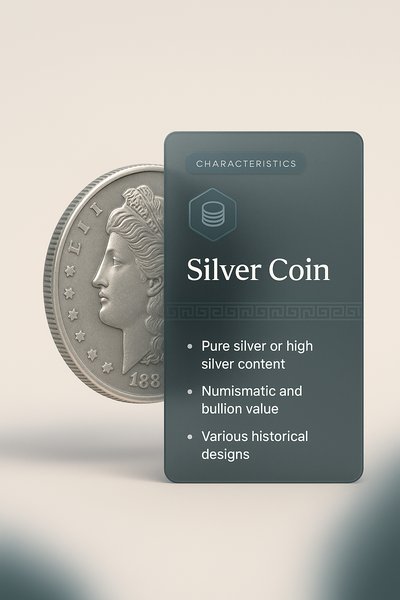 3D Illustration Featuring a Silver Coin with Informative Overlay