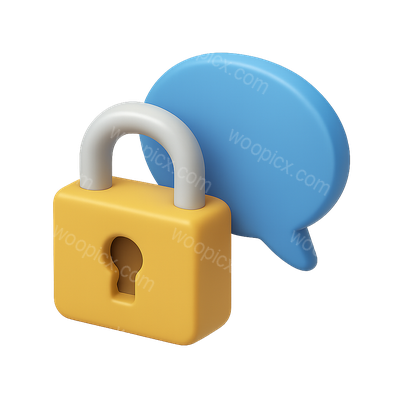 3D Lock Icon with Speech Bubble in Isometric View