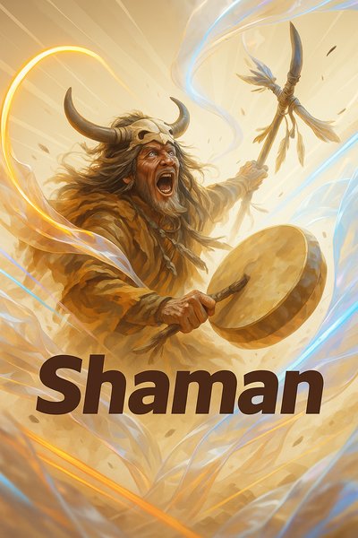Dynamic Shaman with Neon Elements in a Bright Scene