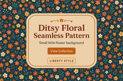 Ditsy Floral Seamless Pattern Background with Collection Call-to-Action