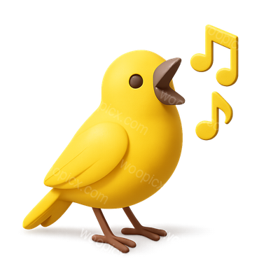 Vibrant 3D Canary Singing Icon with Musical Notes