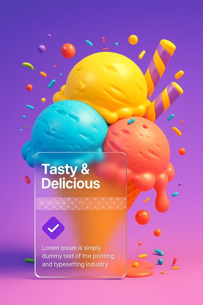 Vibrant Ice Cream Scoops with Decorative Elements