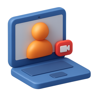 3D Video Call Icon with Person and Camera Symbol