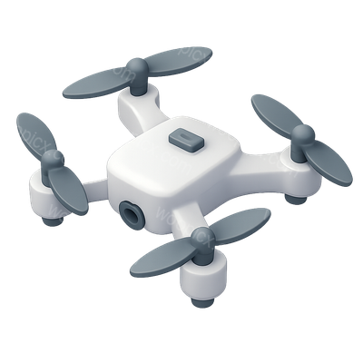 Stylized 3D Drone Icon with Propellers in Isometric View