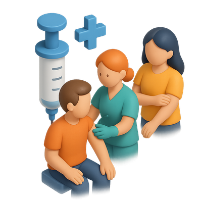 3D Vaccination Icon Featuring Syringe and People