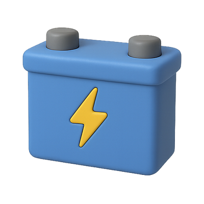 3D Render of a Cartoon Battery with Lightning Bolt Design