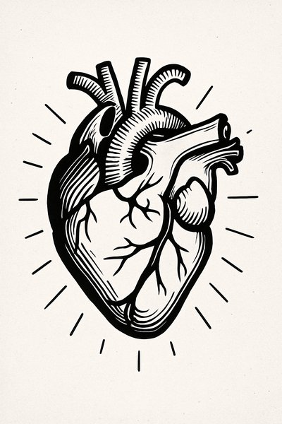 Stylized Illustration of a Human Heart with Radiating Lines