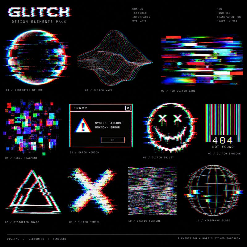 Glitch Cyber Design Elements Pack