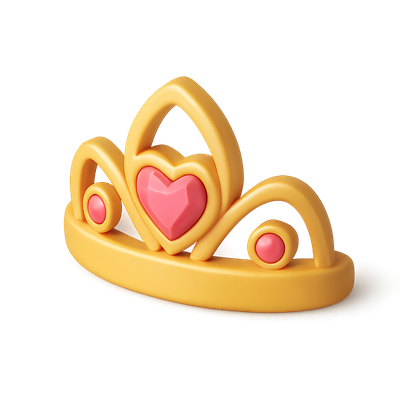 Colorful 3D Princess Crown Icon with Heart Design
