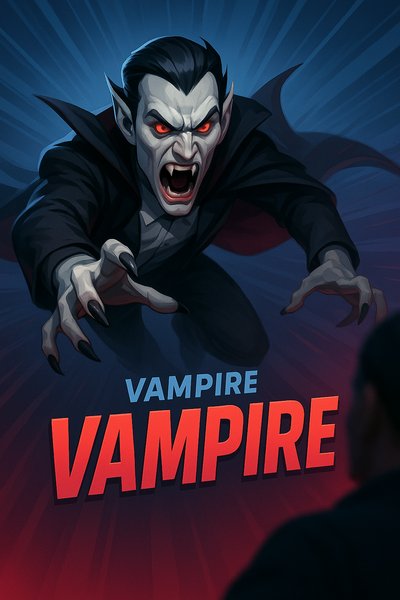 Dynamic Vampire Illustration with Bold Typography
