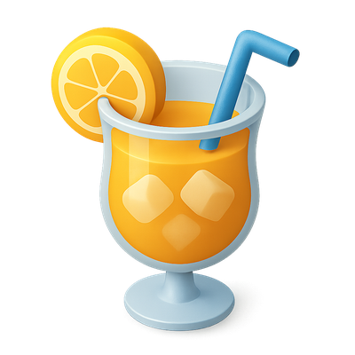 Vibrant 3D Cocktail Icon with Lemon Slice