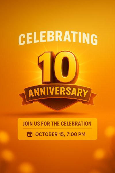 Vibrant 10th Anniversary Celebration Invitation Graphic