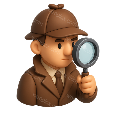 3D Detective Icon in Isometric Style with Magnifier
