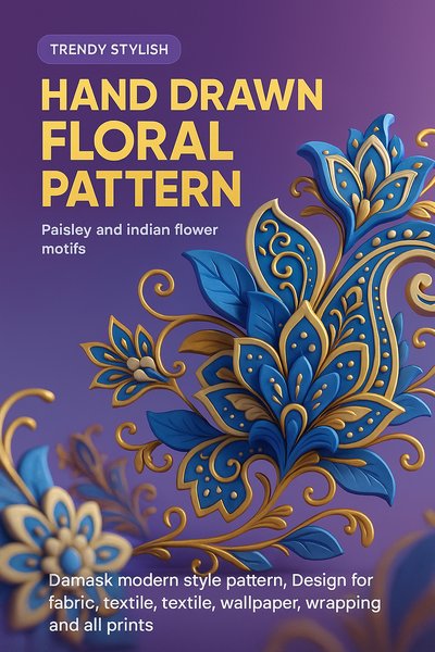 Stylish Hand Drawn Floral Pattern with Paisley Motifs