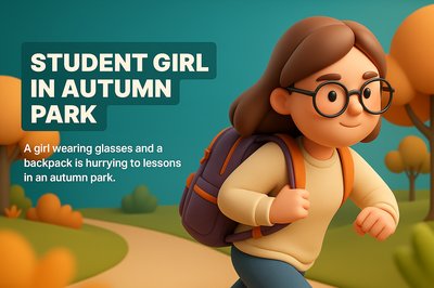 Student Girl in Autumn Park - 3D Illustration