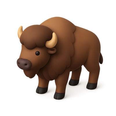 Stylized 3D Bison Icon with Isometric View