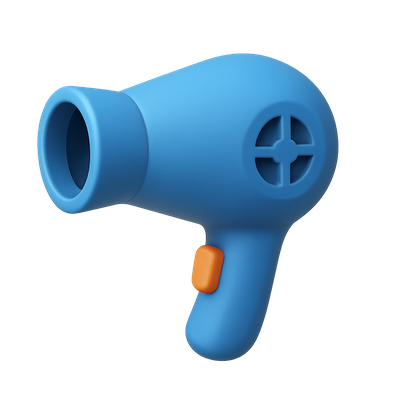 Stylized 3D Hair Dryer Icon with Volumetric Design