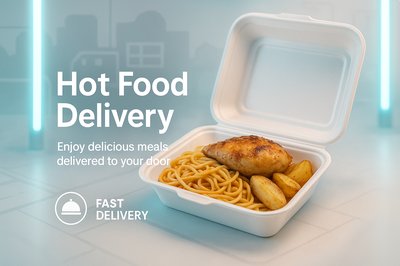 Food Delivery Service Promotional Image Featuring Hot Meals