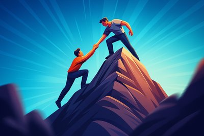 Dynamic Teamwork Illustration of Climbing to Success