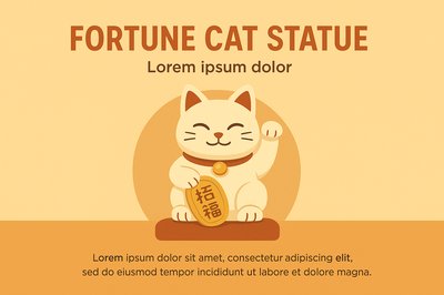 Charming Fortune Cat Statue Design with Text Elements