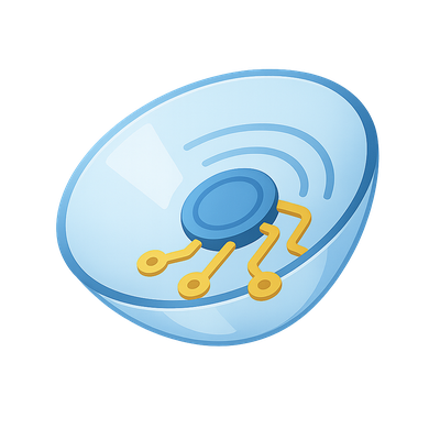 Stylized 3D Contact Lens Icon with Circuitry Design