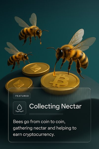 Bees Collecting Nectar from Cryptocurrency Coins