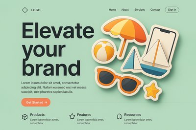 Minimalist 3D Landing Page with Summer Stickers
